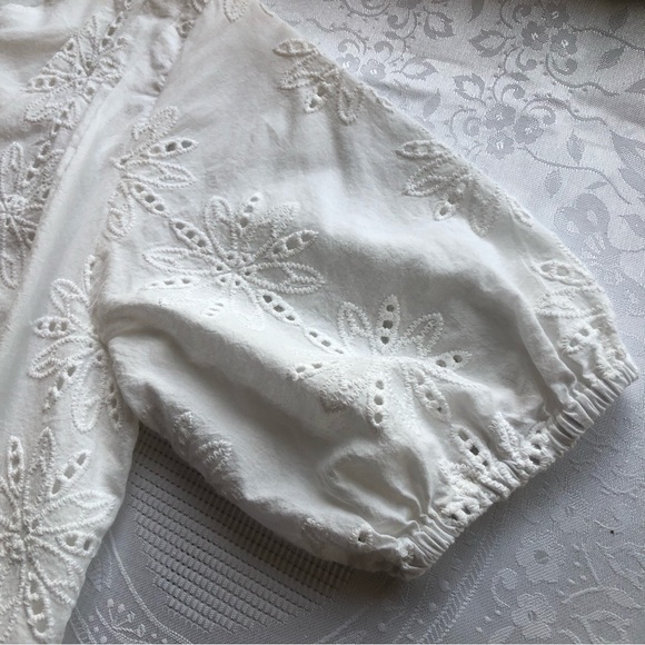 Zara Girls Size 13-14 White Embroidered Lined Short Sleeves Dress Button-Up - Picture 15 of 16